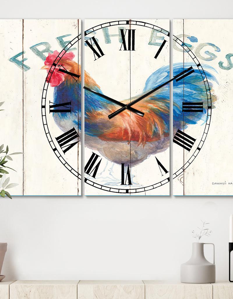 DesignQ Wood Farm Roaster II - Cottage 3 Panels Oversized Wall CLock