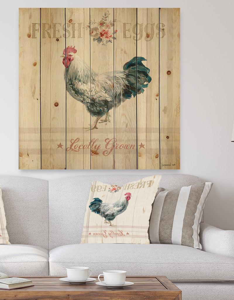 DesignQ Wood Farm Roaster III - Farmhouse Print on Natural Pine Wood