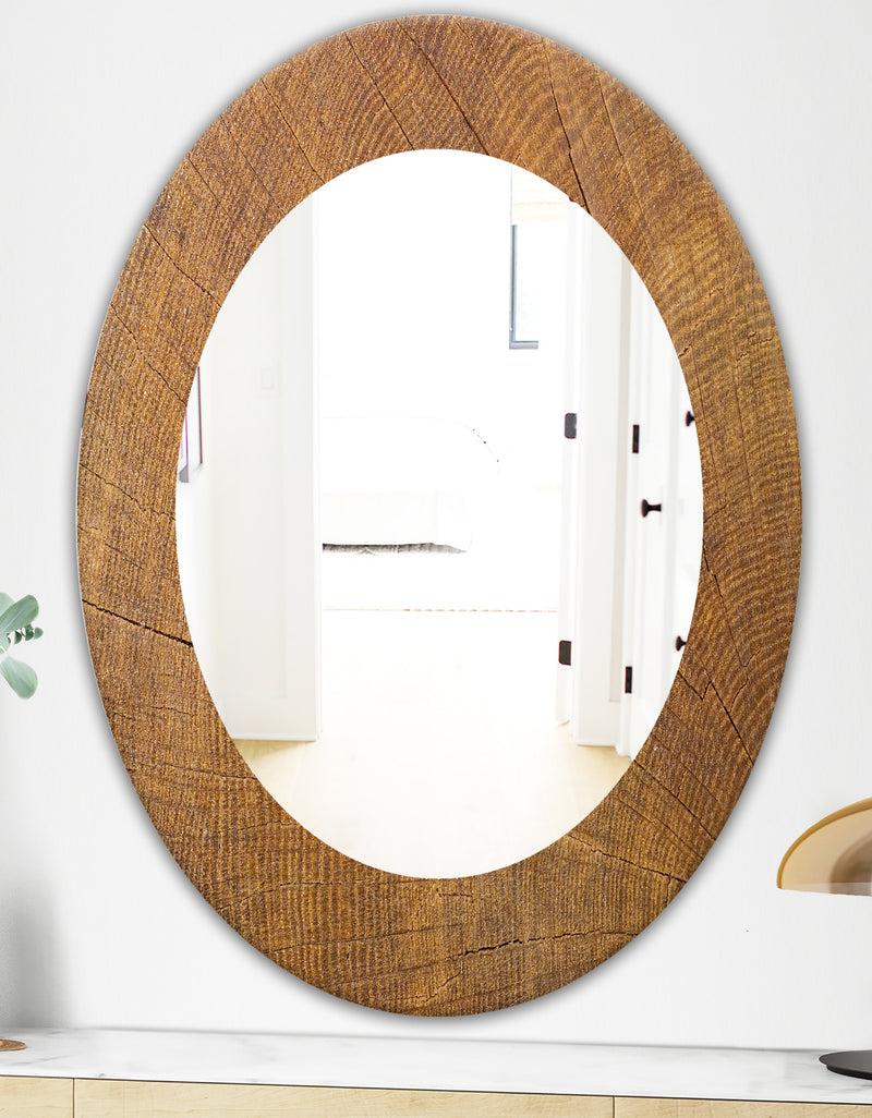 DesignQ Wood II - Mid-Century Mirror - Oval Or Round Wall Mirror