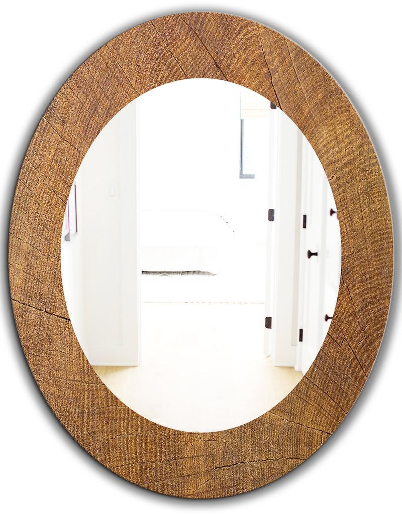 DesignQ Wood II - Mid-Century Mirror - Oval Or Round Wall Mirror