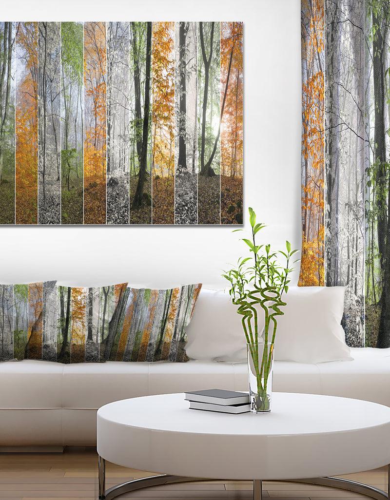 DesignQ Wood Panorama Changing Seasons - Large Landscape Canvas Art Print