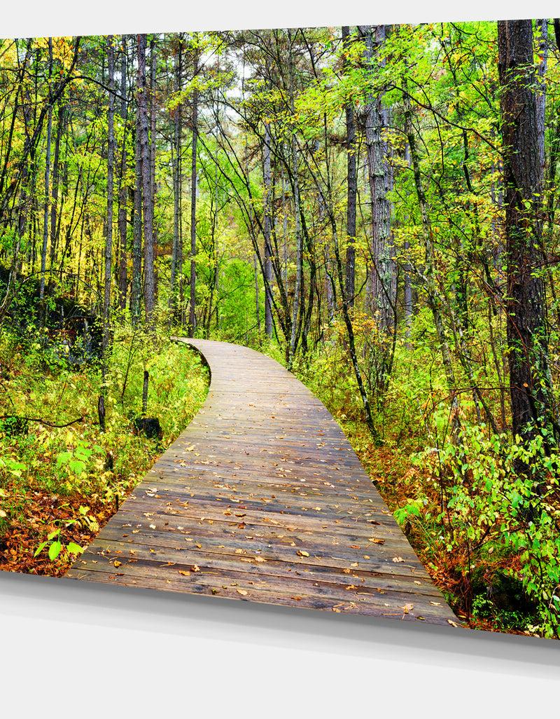 DesignQ Wooden Boardwalk Across Forest - Landscape Wall Artwork