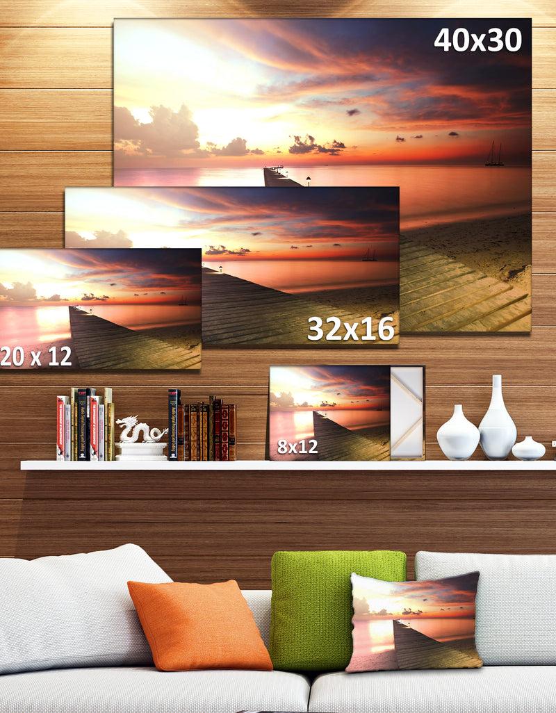 DesignQ Wooden Boardwalk Into Colorful Sea - Large Sea Bridge Canvas Art Print