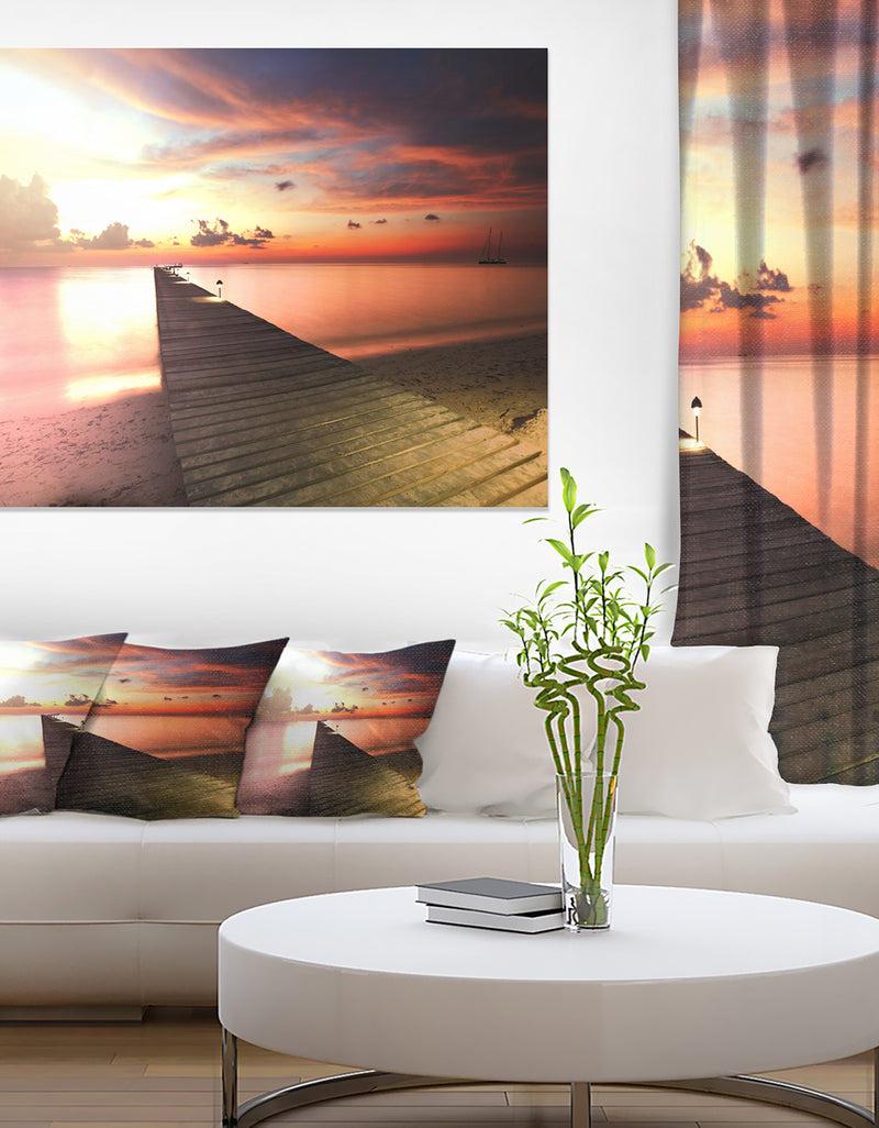 DesignQ Wooden Boardwalk into Colorful Sea - Large Sea Bridge Canvas Art Print