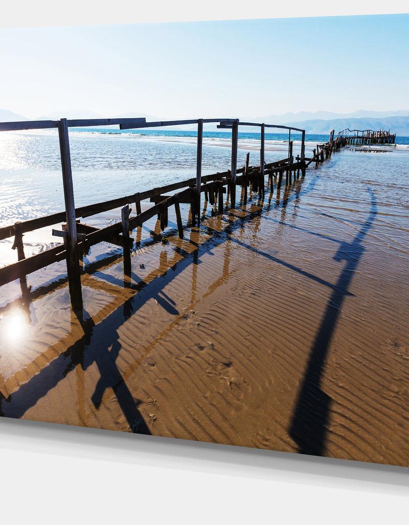 DesignQ Wooden Boardwalk On Beach - Sea Bridge Canvas Wall Artwork