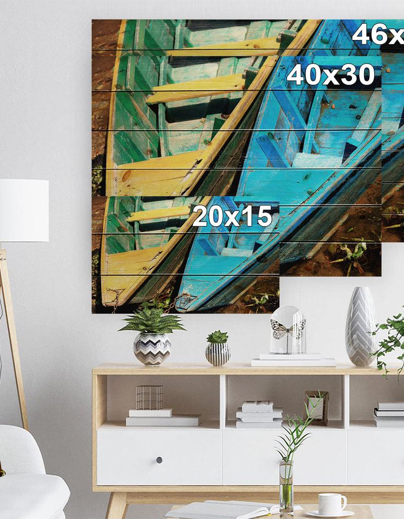 DesignQ Wooden Boats On Lake Phewa - Boat Print On Natural Pine Wood
