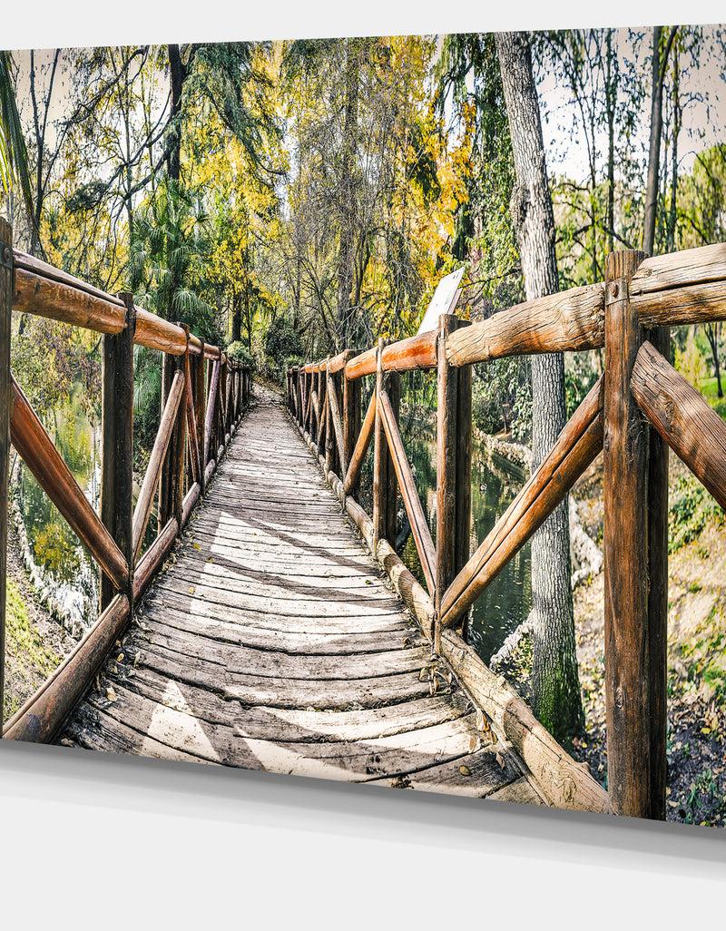 DesignQ Wooden Bridge In Forest - Wooden Sea Bridge Canvas Wall Art