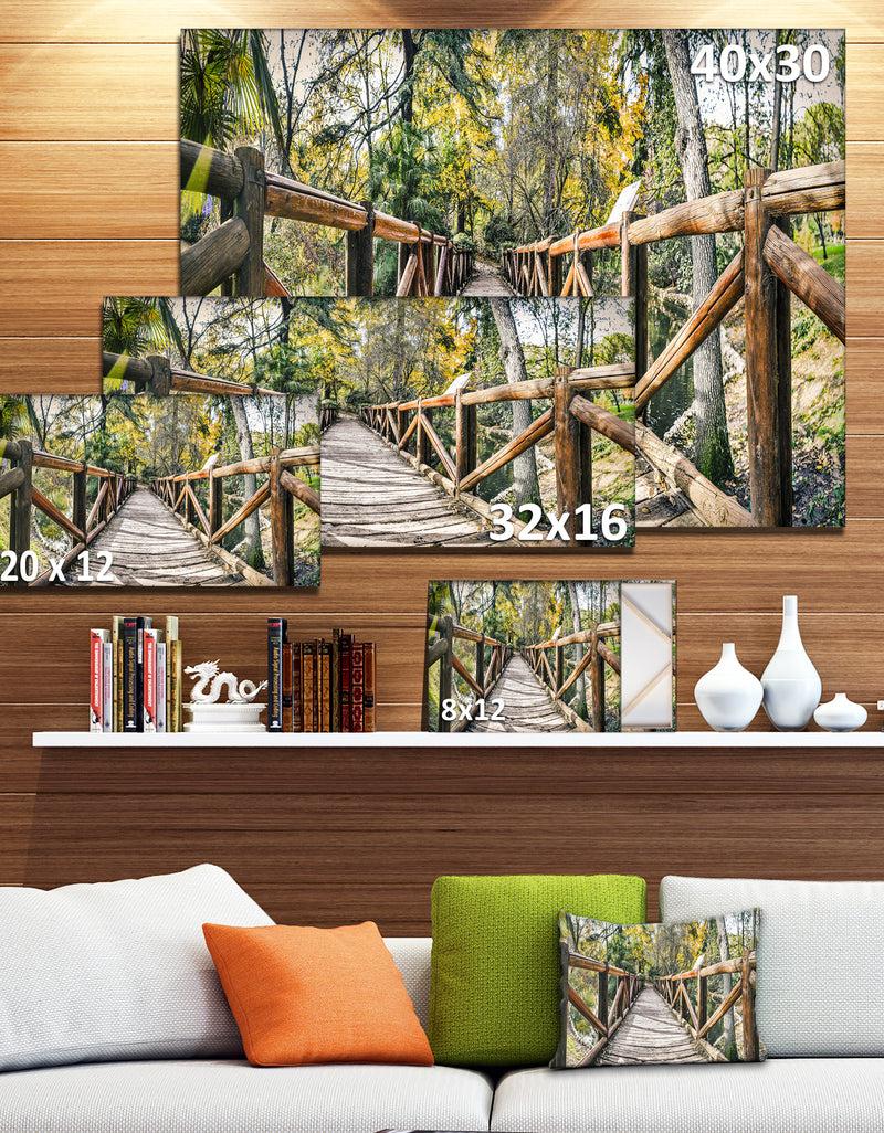 DesignQ Wooden Bridge In Forest - Wooden Sea Bridge Canvas Wall Art