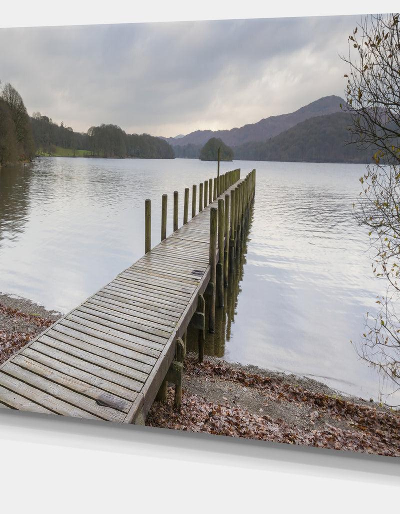 DesignQ Wooden Jetty On Lake District - Wooden Sea Bridge Canvas Wall Art
