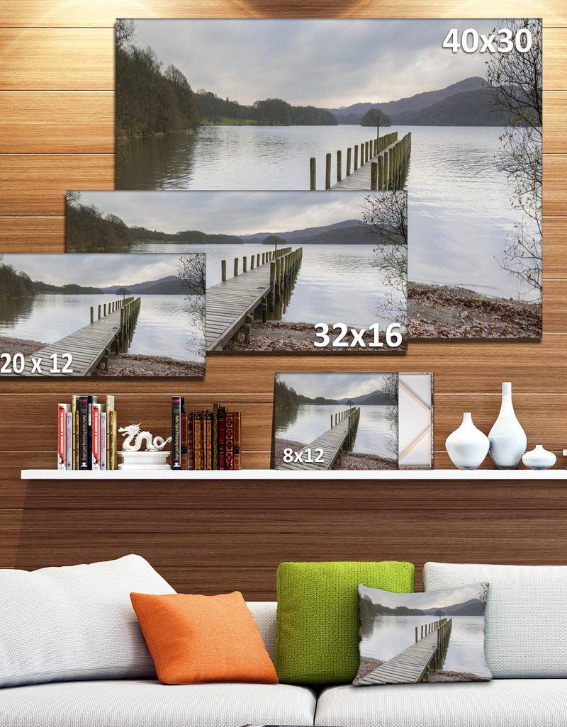 DesignQ Wooden Jetty On Lake District - Wooden Sea Bridge Canvas Wall Art