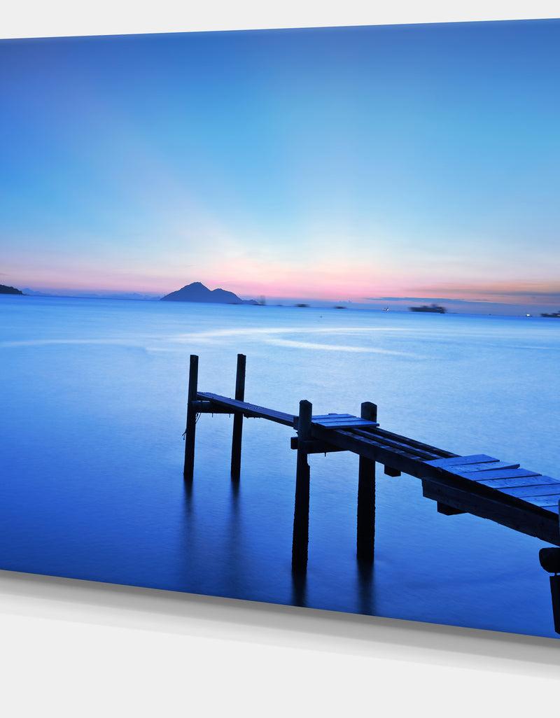 DesignQ Wooden Pier In Blue Sea - Seascape Photo Canvas Print