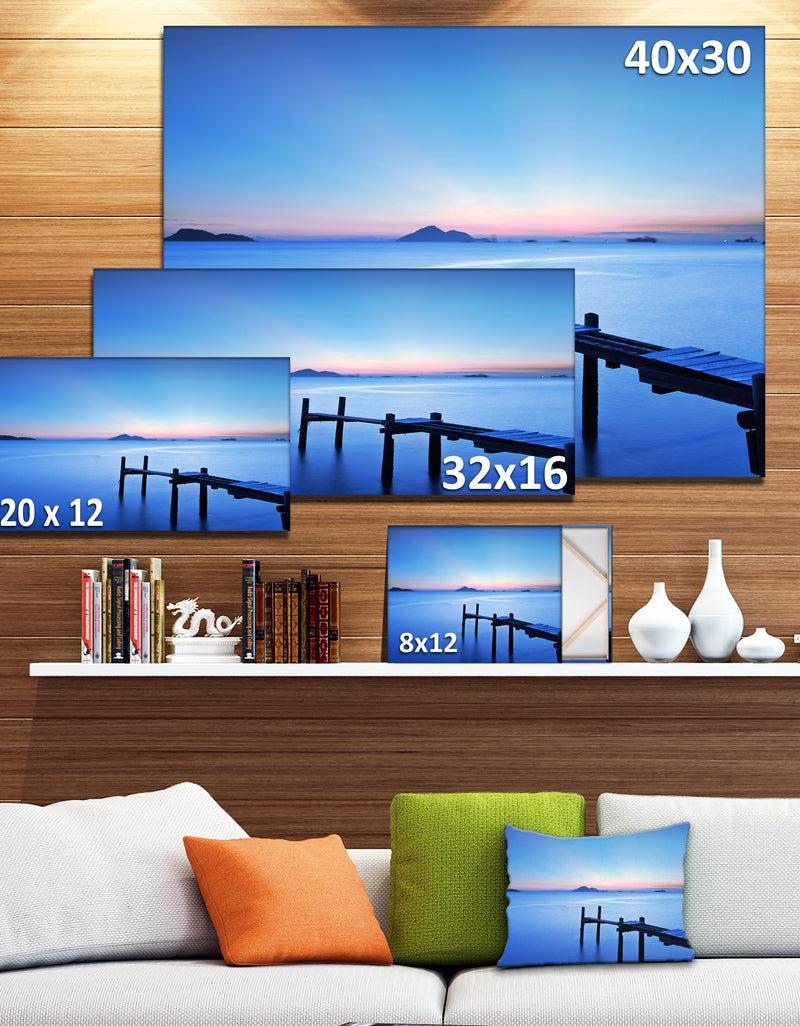 DesignQ Wooden Pier In Blue Sea - Seascape Photo Canvas Print