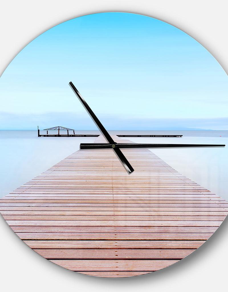 DesignQ Wooden Pier In Cold Atmosphere - Oversized Landscapes Wall CLock