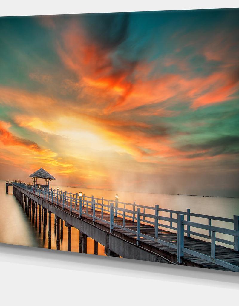 DesignQ Wooden Pier - Landscape Photo Canvas Art Print