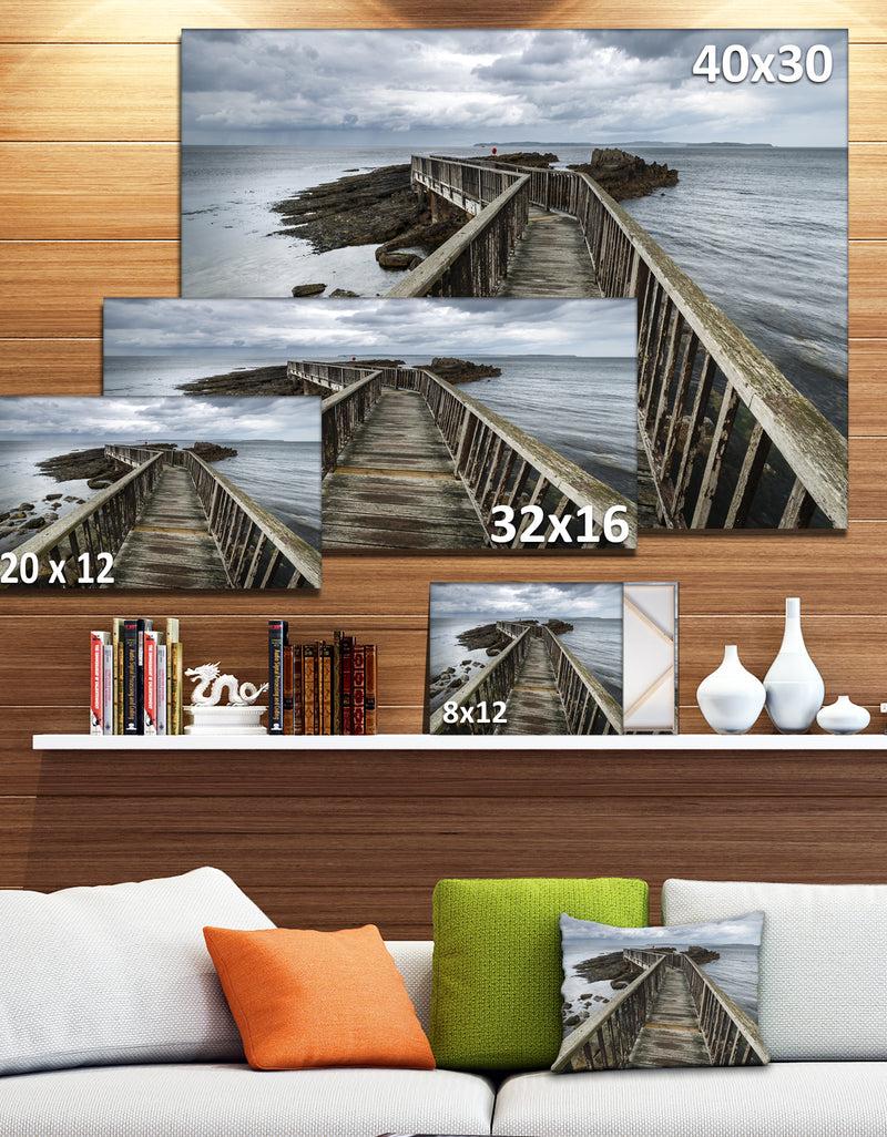 DesignQ Wooden Pier On North Irish Coastline - Sea Bridge Canvas Wall Artwork
