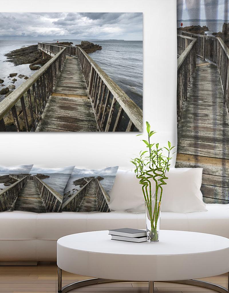 DesignQ Wooden Pier on North Irish Coastline - Sea Bridge Canvas Wall Artwork