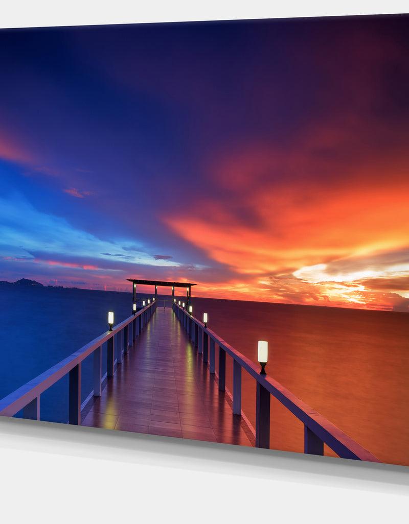 DesignQ Wooden Pier - Seascape Photography Canvas Art Print