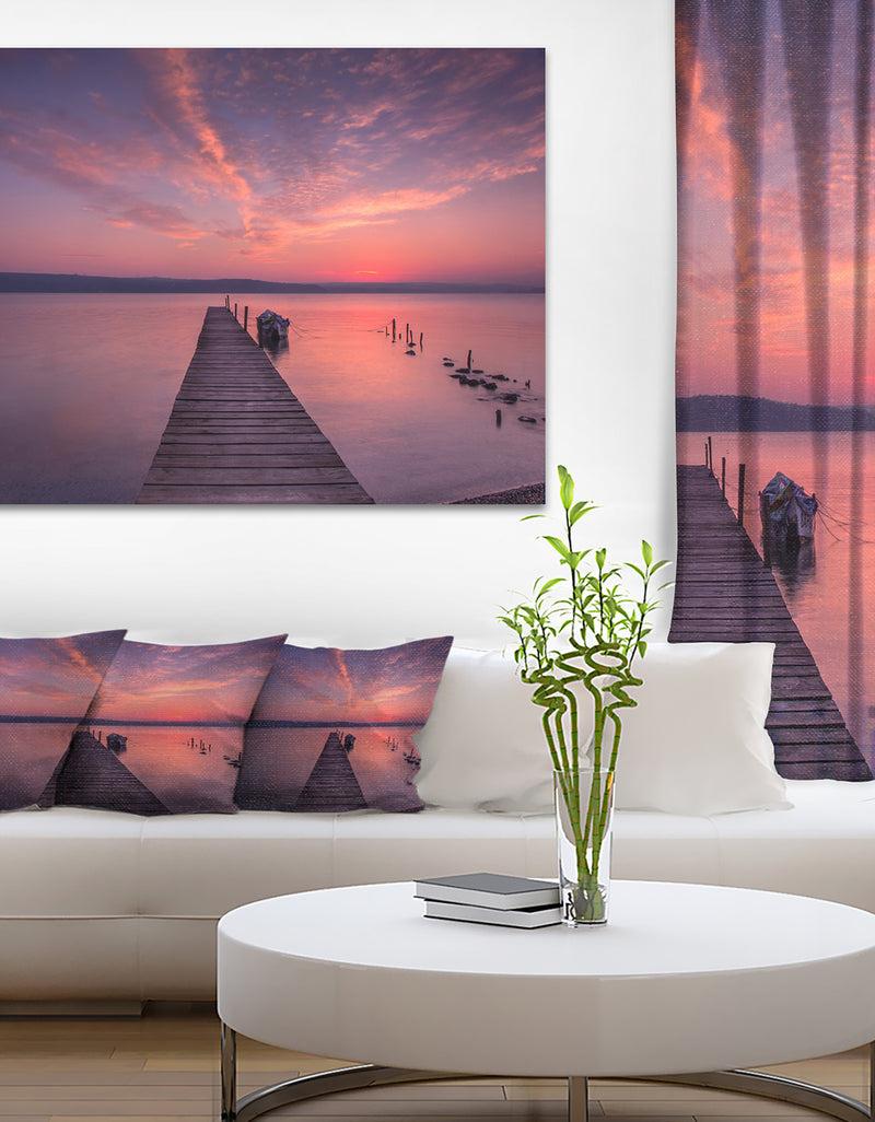 DesignQ Wooden Pier Under Red Sky - Seascape Photo Canvas Print