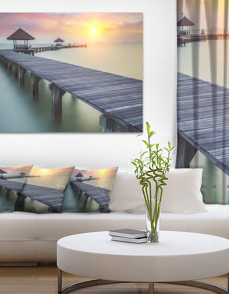 DesignQ Wooden Sea Bridge And Sunset - Seashore Photo Canvas Print