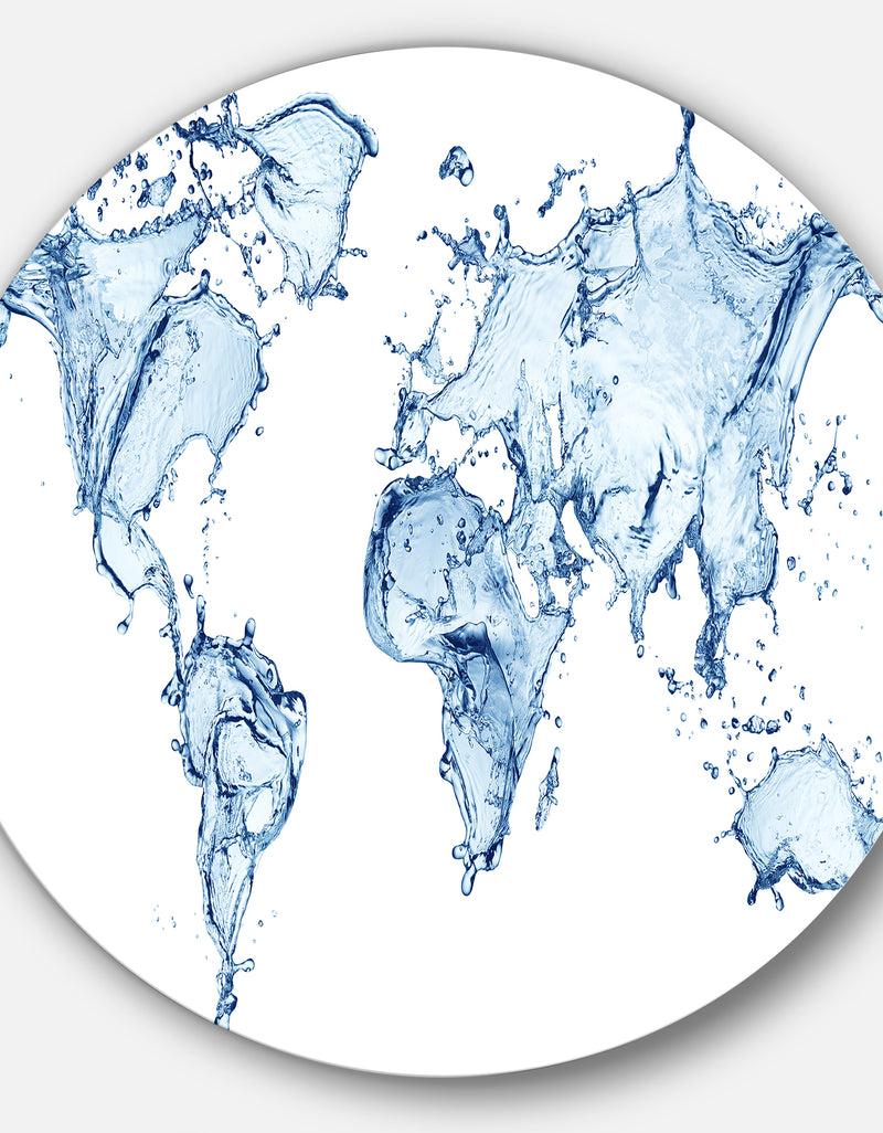 DesignQ World Map Water Splash - Map Digital Art Round Metal Wall Art