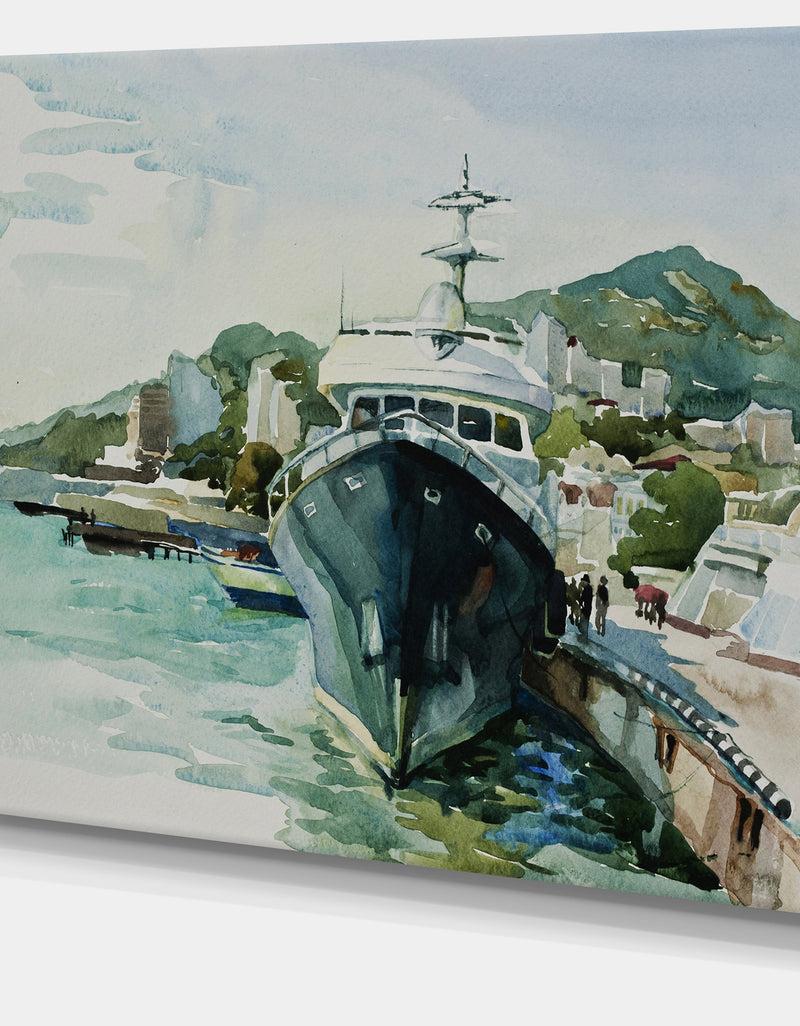 DesignQ Yacht In Port Yalta - Landscape Canvas Artwork Print