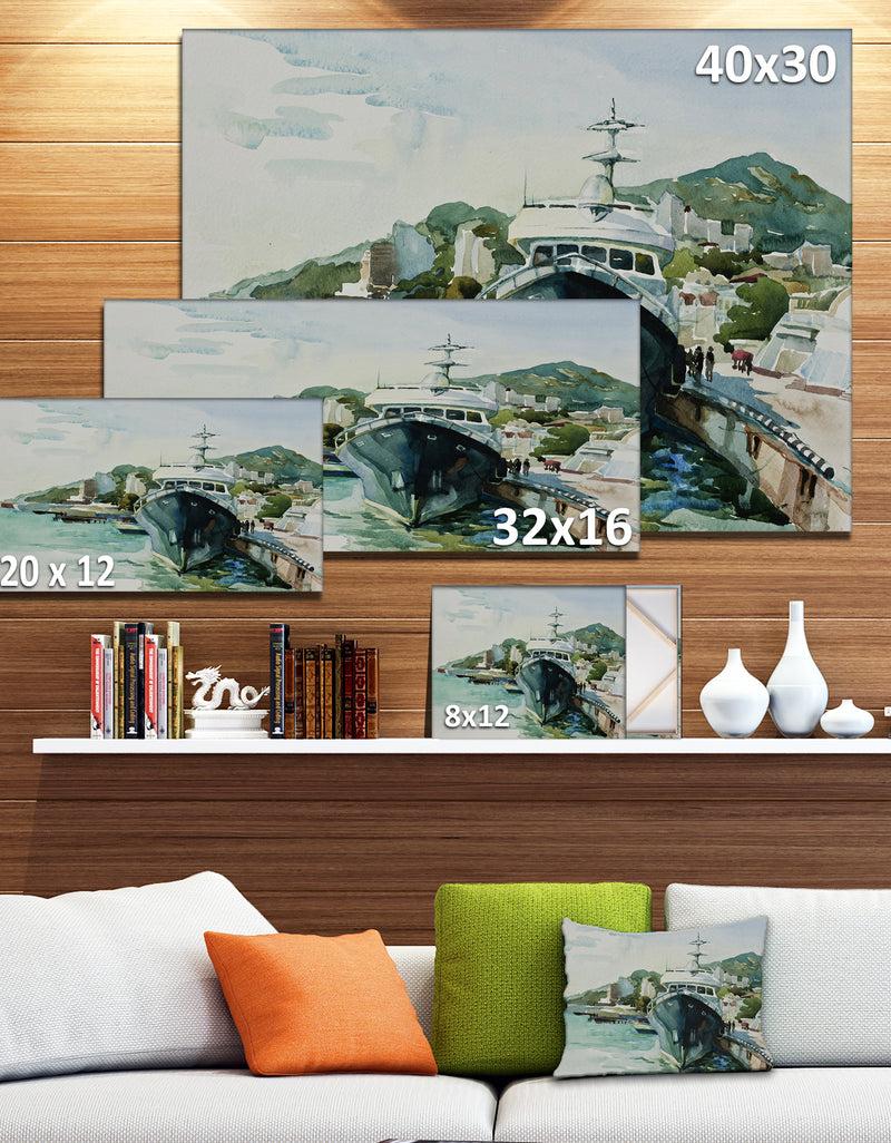 DesignQ Yacht In Port Yalta - Landscape Canvas Artwork Print