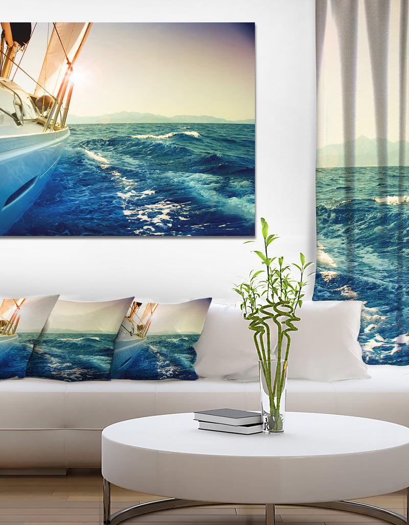 DesignQ Yacht Sailing In Wavy Waters - Large Seashore Canvas Wall Art