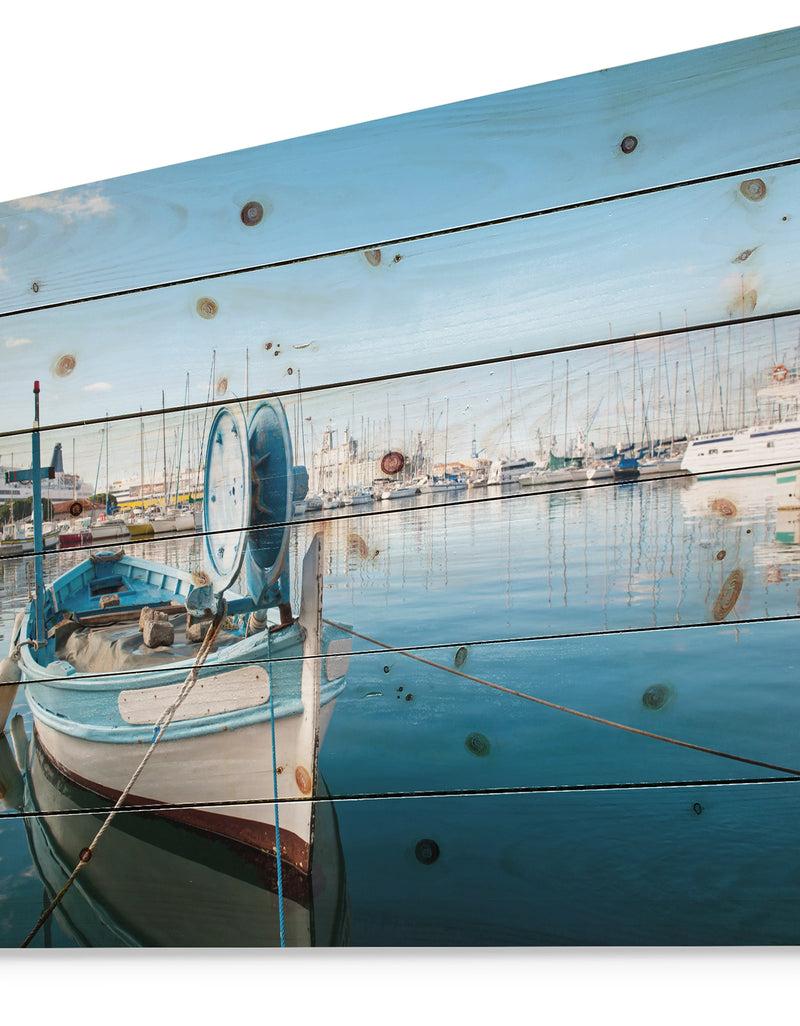 DesignQ Yachts In Toulon Port France - Boat Print On Natural Pine Wood