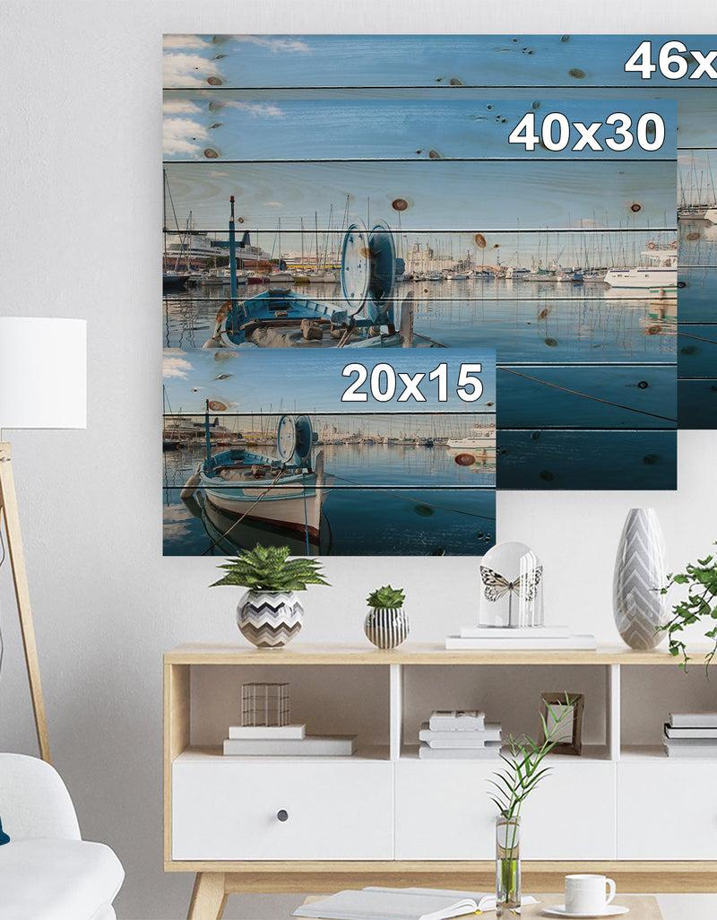 DesignQ Yachts In Toulon Port France - Boat Print On Natural Pine Wood