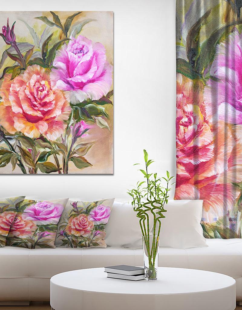 DesignQ Yello and Pink Roses - Floral Painting Print on Wrapped Canvas