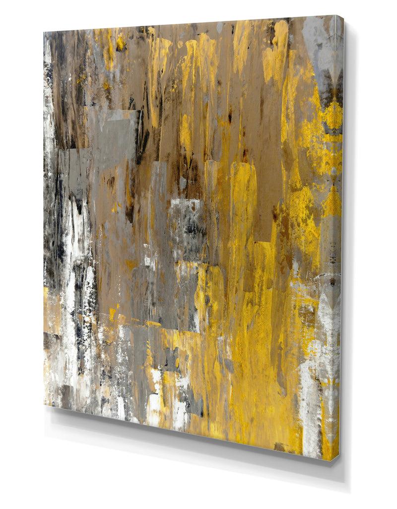 DesignQ Yellow And Beige Abstract Art Painting - Modern Canvas Wall Art