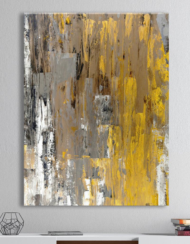 DesignQ Yellow and Beige Abstract Art Painting - Modern Canvas Wall Art