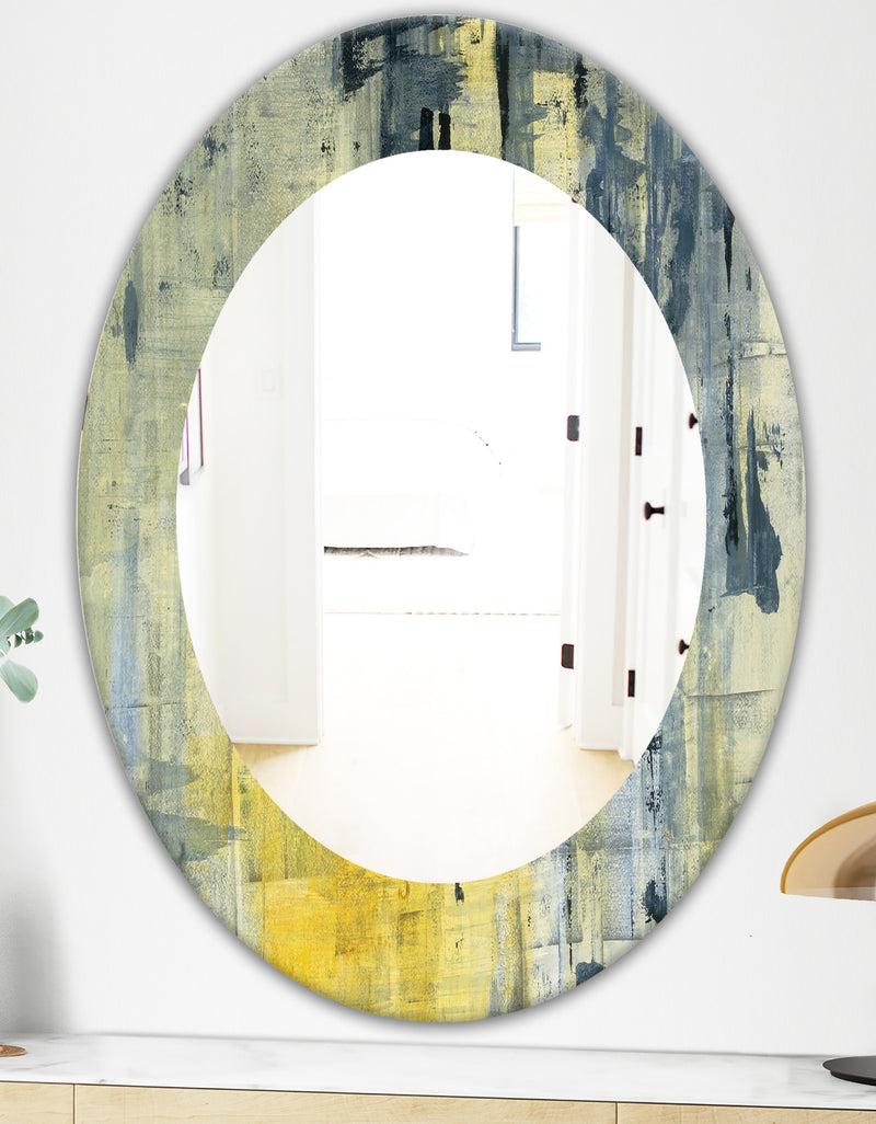 DesignQ Yellow And Black Element - Modern Mirror - Oval Or Round Wall Mirror