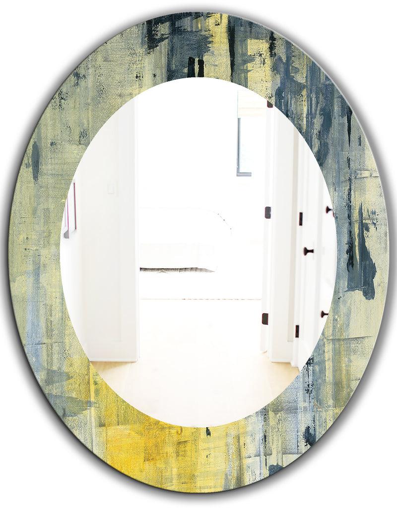 DesignQ Yellow And Black Element - Modern Mirror - Oval Or Round Wall Mirror