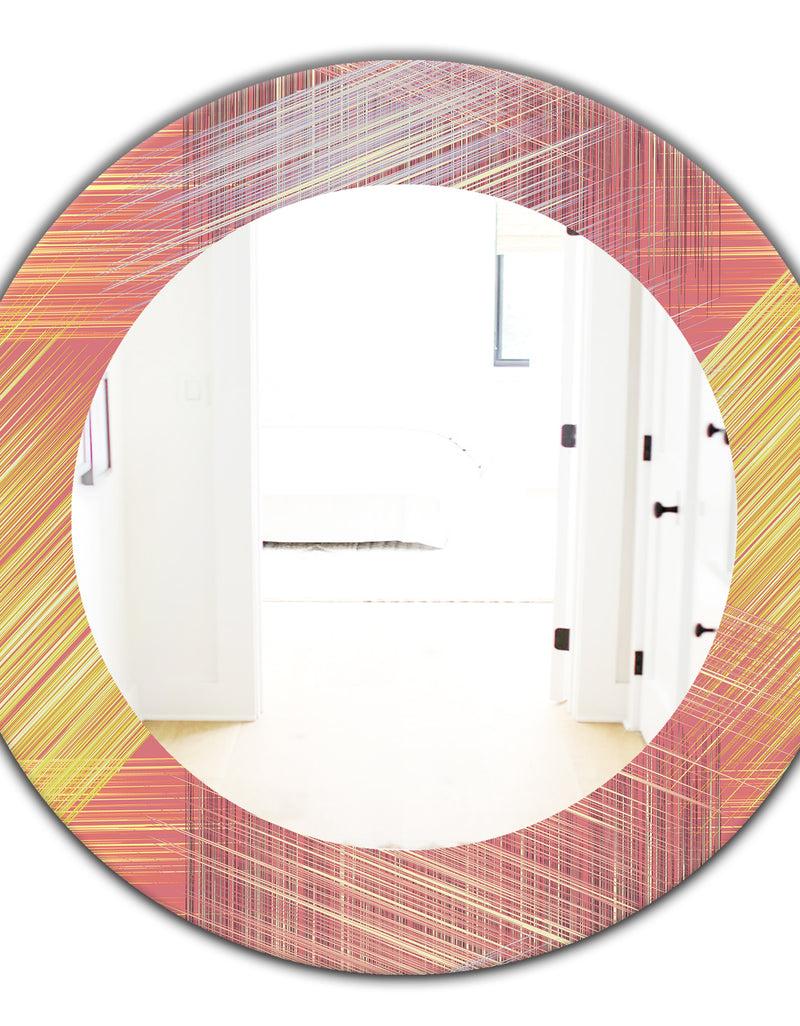DesignQ Yellow And Pink Striped Pattern - Modern Mirror - Frameless Oval Or Round Wall Mirror