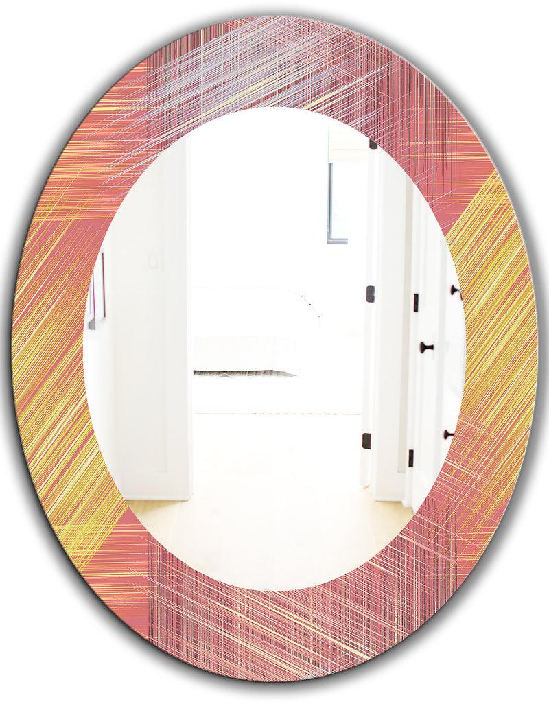 DesignQ Yellow And Pink Striped Pattern - Modern Mirror - Frameless Oval Or Round Wall Mirror