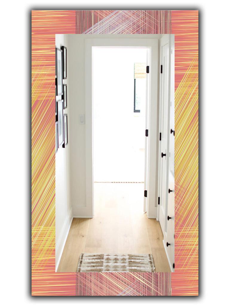 DesignQ Yellow And Pink Striped Pattern - Modern Mirror - Frameless Wall Mirror