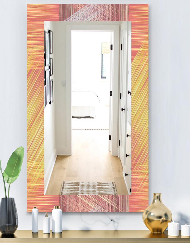 DesignQ Yellow and Pink Striped Pattern - Modern Mirror - Frameless Wall Mirror