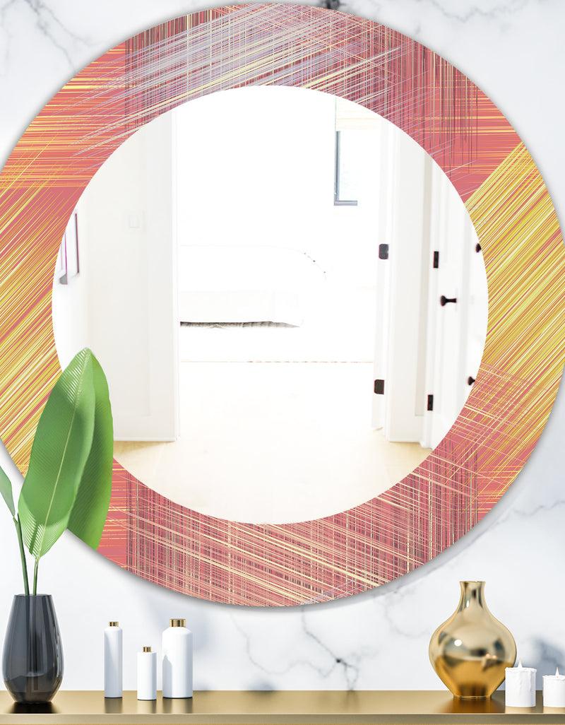 DesignQ Yellow and Pink Striped Pattern - Modern Mirror - Frameless Oval or Round Wall Mirror