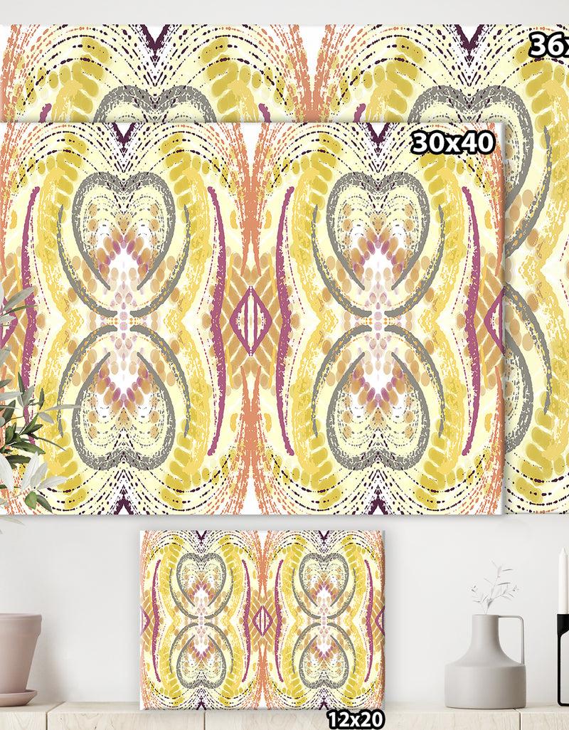 DesignQ Yellow And Purple Heart Pattern - Mid-Century Modern Canvas Art Print