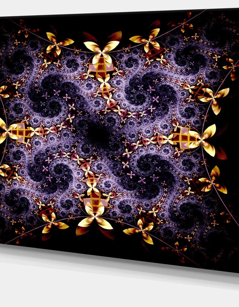 DesignQ Yellow And Violet Fractal Flower - Abstract Wall Art Canvas