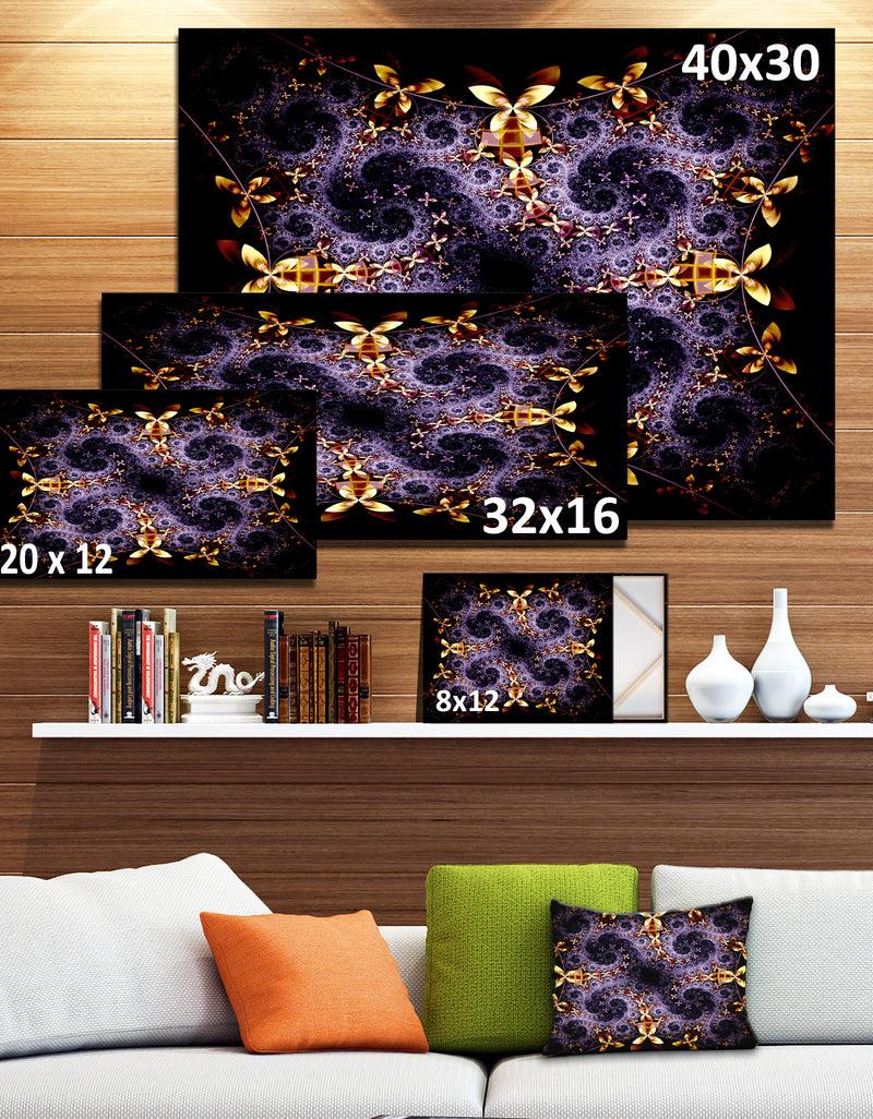 DesignQ Yellow And Violet Fractal Flower - Abstract Wall Art Canvas