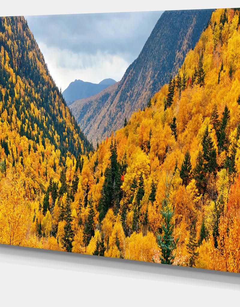 DesignQ Yellow Autumn Foliage Over Hills - Landscape Artwork Canvas
