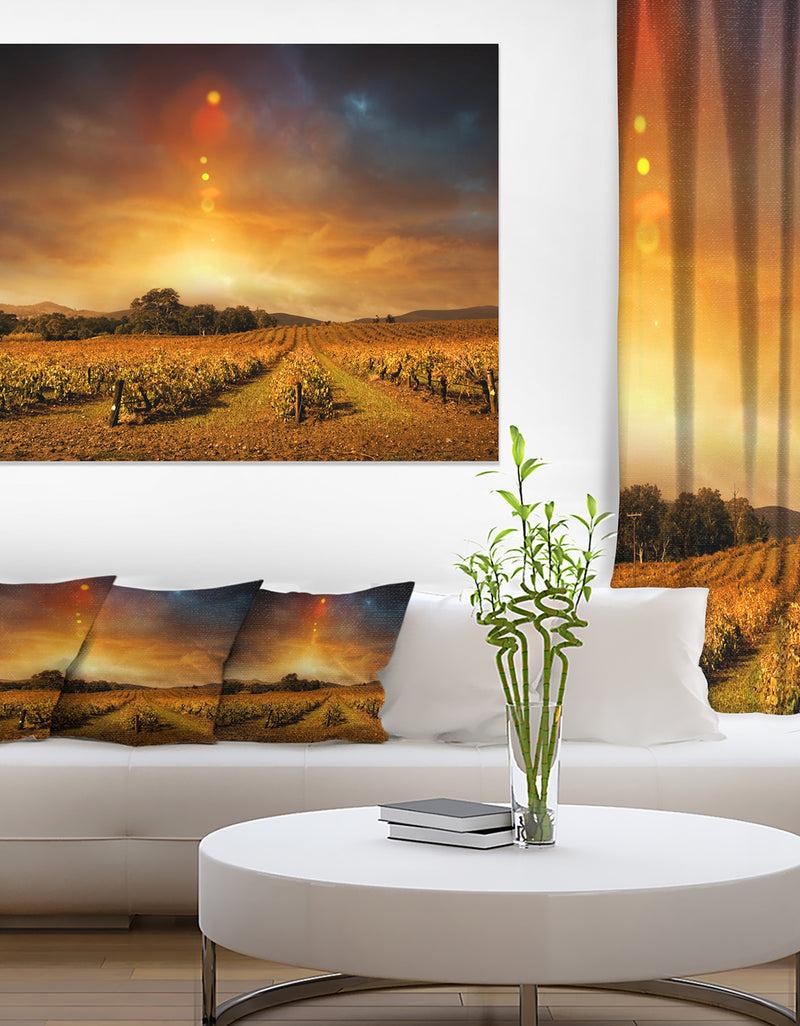DesignQ Yellow Autumn Vineyard Sunset - Landscape Artwork Canvas