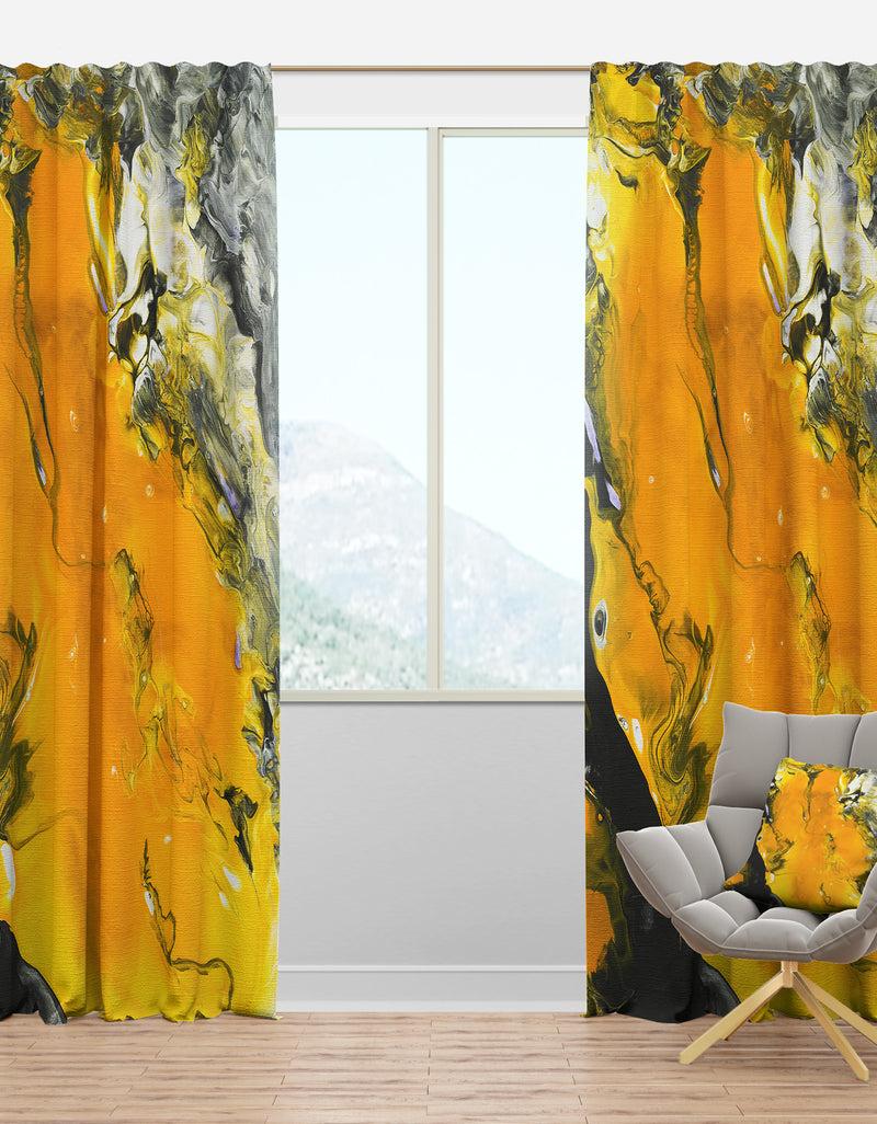 DesignQ Yellow Black and Marbled Acrylic Painting - Modern & Contemporary Curtain Panels