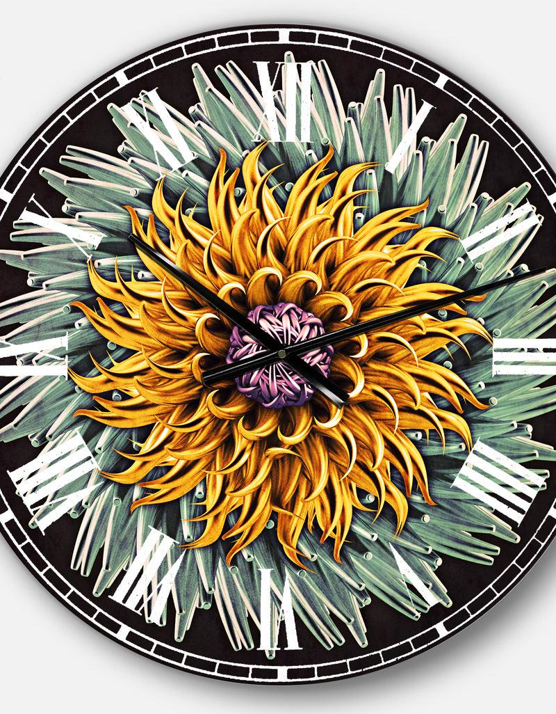 DesignQ Yellow Blue Abstract 3D Flower - Oversized Floral Wall CLock