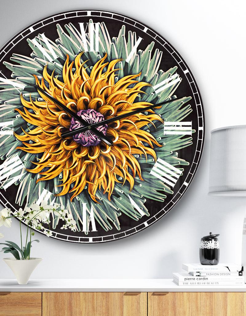 DesignQ Yellow Blue Abstract 3D Flower - Oversized Floral Wall CLock