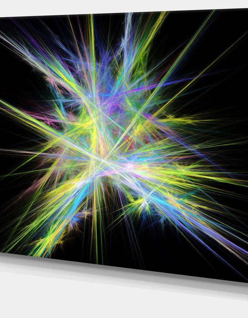 DesignQ Yellow Blue Chaos Multicolored Rays - Extra Large Abstract Canvas Wall Art