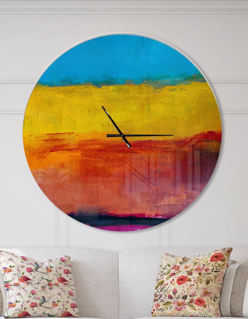 DesignQ Yellow Blue Orange in Abstract Painting background - Oversized Modern Wall CLock