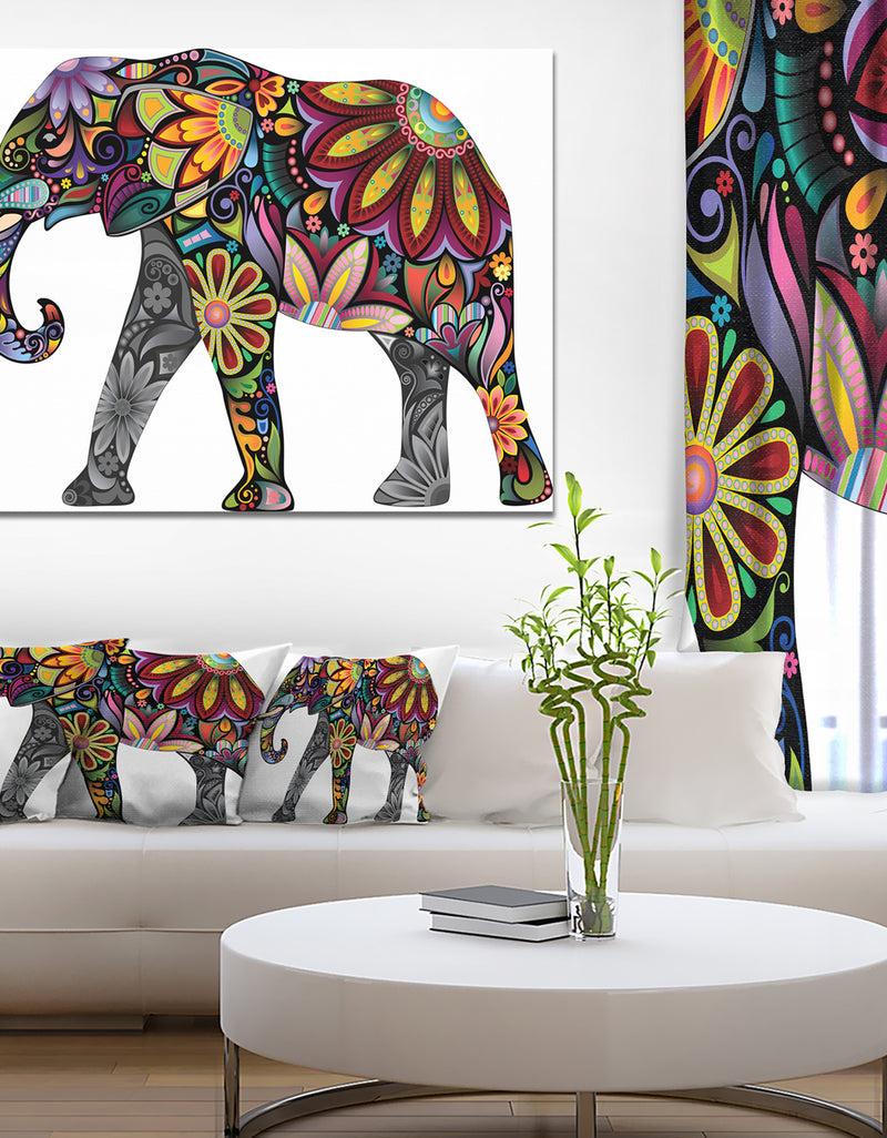 DesignQ Yellow Cheerful Elephant - Animal Digital Art Canvas Print